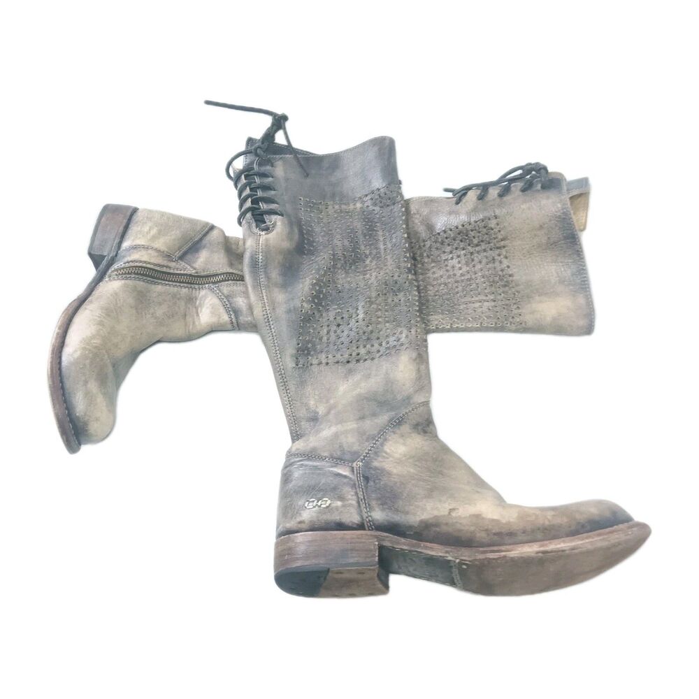 Bed Stu Cambridge Tall Boots Women's Size 7 Gray Black Distressed Leather